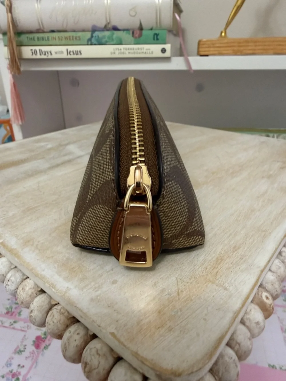 Coach Brown Signature Canvas Pencil Case with Gold Zipper - Picture 3 of 8